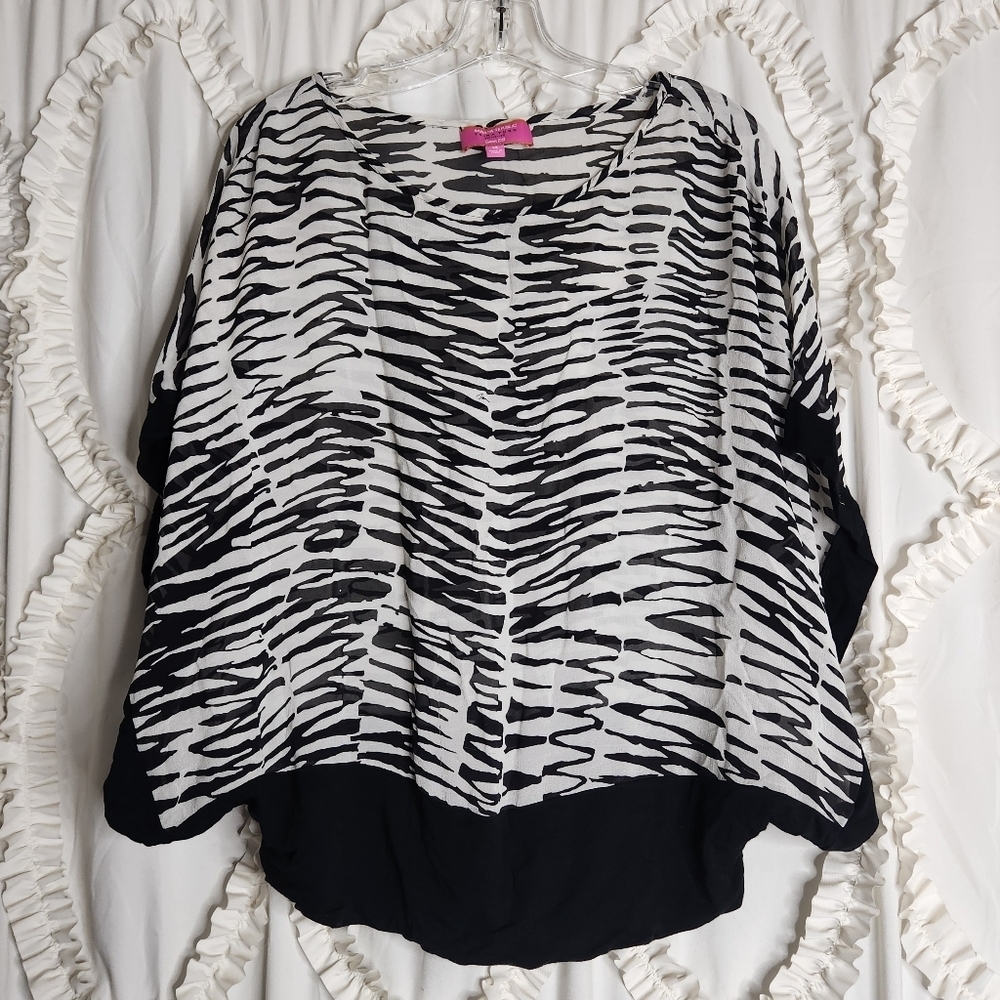 Banana Republic Trina Turk Collection Sheer Boxy Zebra Top Sz 14